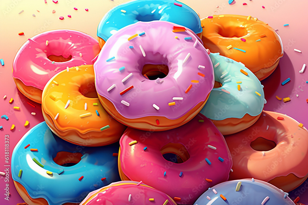 Delicious beautiful donut lies on bright background, Ai generated Delicious beautiful donut lies on bright background, Ai generated