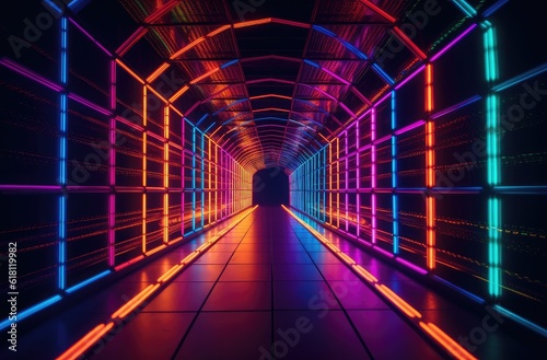 A tunnel of luminous lines around