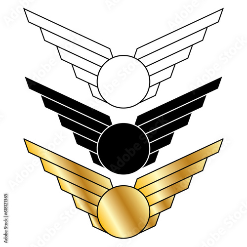 Illustration of pilot wings in silhouette, color, and outline.