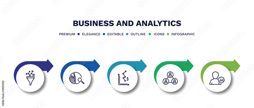set of business and analytics thin line icons. business and analytics outline icons with infographic template. linear icons such as funneling data, data analysis pie chart, depleting chart, users set of business and analytics thin line icons. business and analytics outline icons with infographic template. linear icons such as funneling data, data analysis pie chart, depleting chart, users