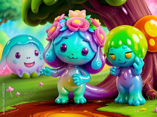 Cute Slime Creatures  Generative AI Illustration