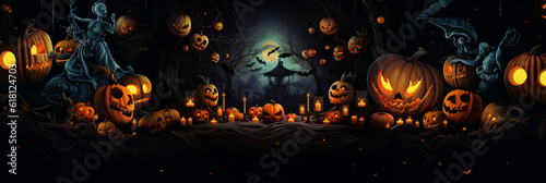 Halloween banner illustration creepy night with traditional pumpkin