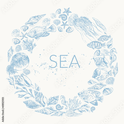 Sea life background wirh sea animals and fish