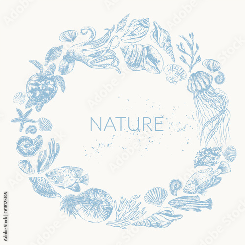 Sea life background wirh sea animals and fish