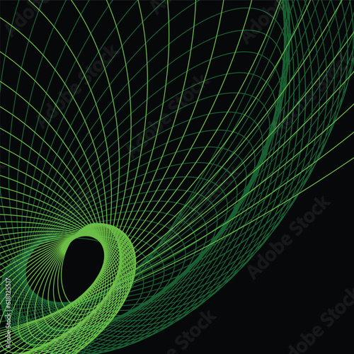 Black background and green line wave 