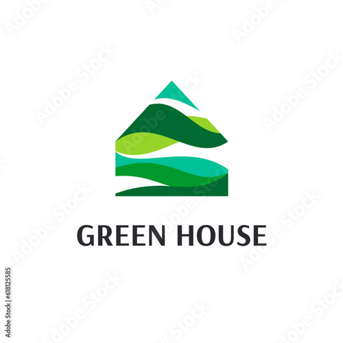Vector logo design template. Abstract green house sign.