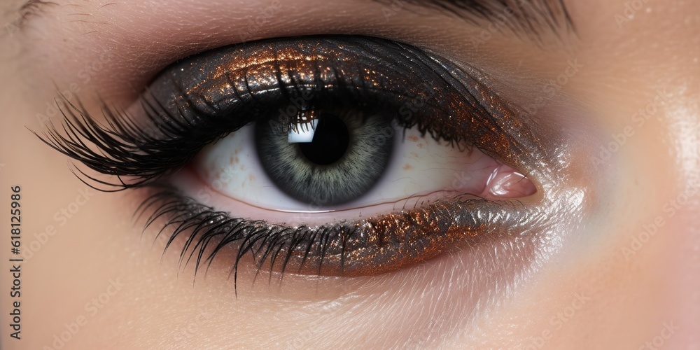 Naklejka premium AI Generated. AI Generative. Beauty face eye spa makeup macro shot illustration of smokey design. Night party glamour look. Graphic Art