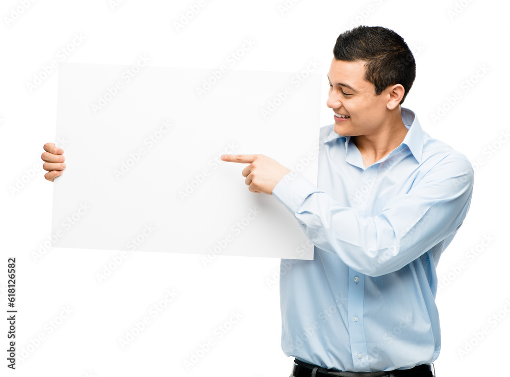 Smile, pointing and business man with poster in studio isolated on a white background mockup. Happy, banner and professional with space for advertising, marketing or commercial board on promotion. Smile, pointing and business man with poster in studio isolated on a white background mockup. Happy, banner and professional with space for advertising, marketing or commercial board on promotion.