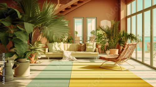 Modern Interior Design Bright Colors Creative Imagination at Home, Contemporary Living Room Decoration Minimalist Design with a Pop of Color Stylish Furniture Interior Concept Chic and Stylish Living.
