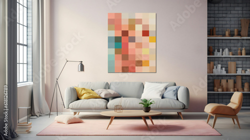 Modern Interior Design Bright Colors Creative Imagination at Home, Contemporary Living Room Decoration Minimalist Design with a Pop of Color Stylish Furniture Interior Concept Chic and Stylish Living.