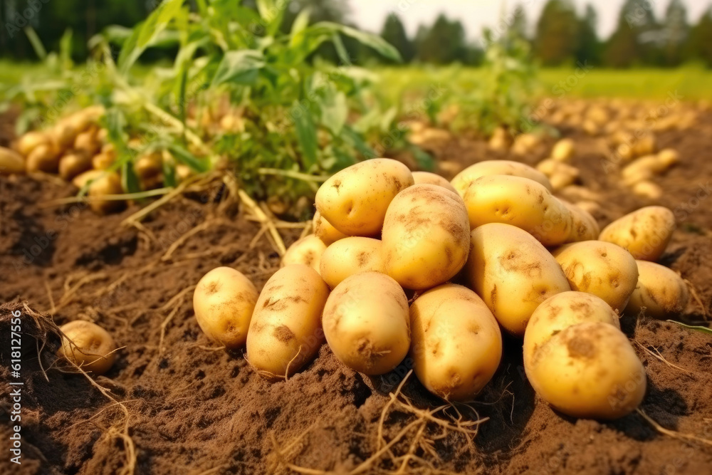 Close-up of Pristine Potatoes Grown Naturally. Generative AI Close-up of Pristine Potatoes Grown Naturally. Generative AI