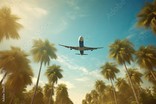A Commercial Jet Soaring Through a Sunlit Paradise. Generative AI