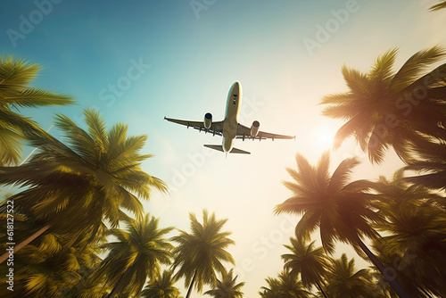 A Commercial Jet Cascading through Tropical Splendor. Generative AI