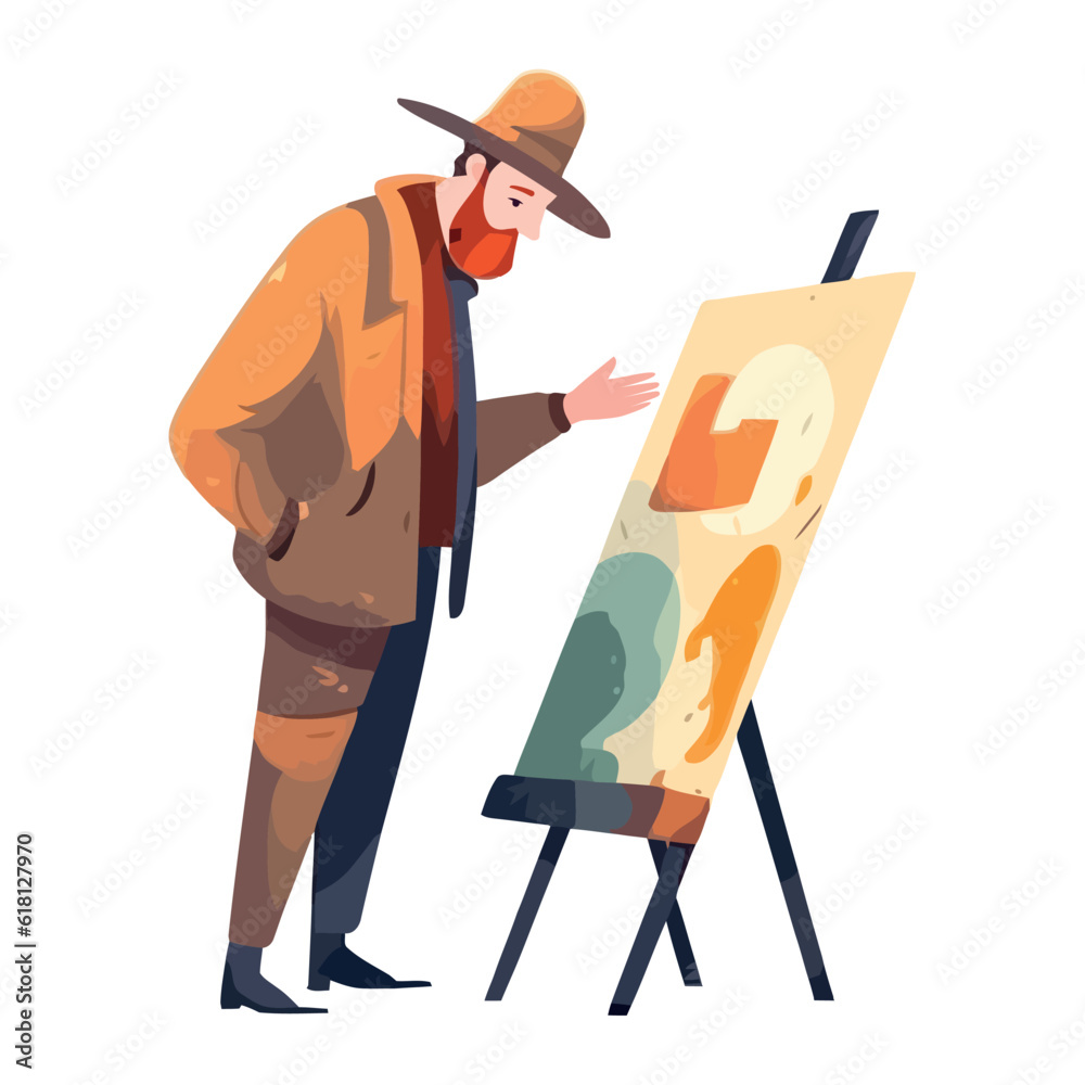 man standing with easel, drawing a work