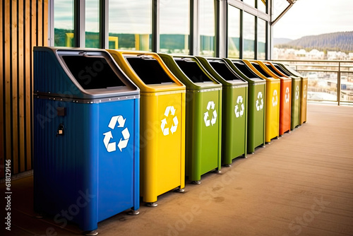 Encouraging Responsible Waste Disposal: Recycling Symbol Containers. Generative AI