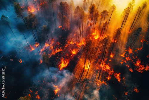 Aerial View of a Burning Forest. Generative AI