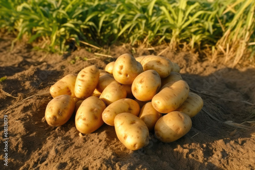 Farm-Fresh Potatoes Lying on the Ground. Generative AI