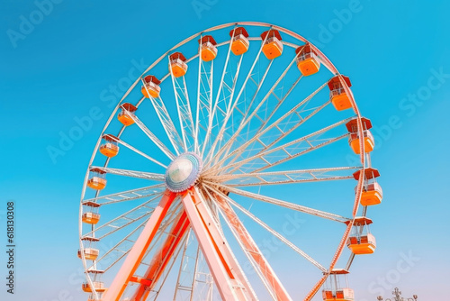 Colorful Ferris Wheel in the Amusement Park. Generative AI
