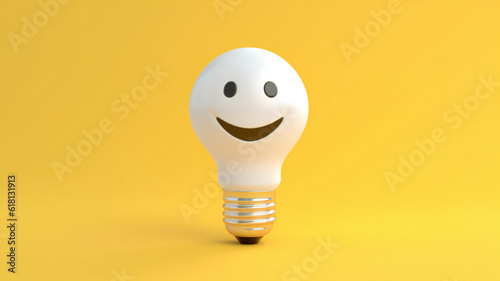 Bright Light Bulb with Smiley Inspiring Positivity and Creative Ideas, Colorful 3D Image of Smiley Face Sparking Creativity and Happiness, Brainstorming Vibrant Colors and Positive Energy Creative.