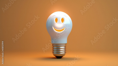 Bright Light Bulb with Smiley Inspiring Positivity and Creative Ideas, Colorful 3D Image of Smiley Face Sparking Creativity and Happiness, Brainstorming Vibrant Colors and Positive Energy Creative.