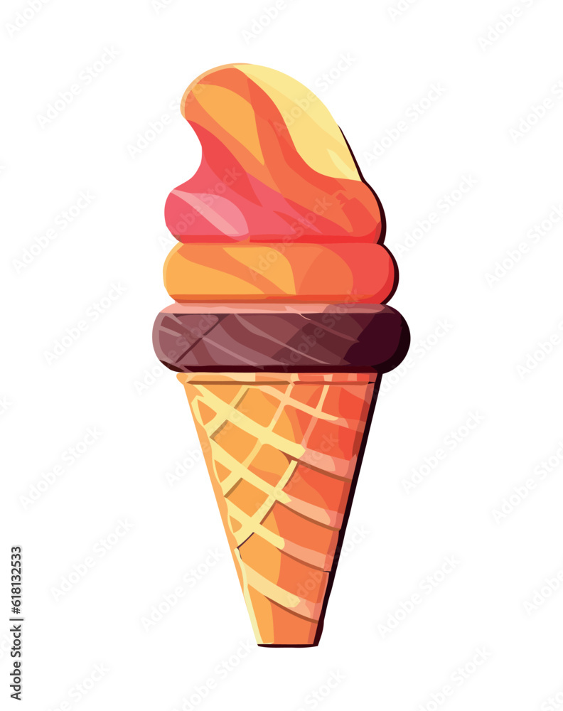 Sweet ice cream cone with chocolate and strawberry Sweet ice cream cone with chocolate and strawberry