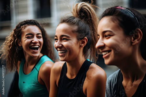 Group of happy female athletes laughing