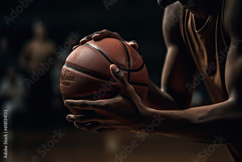 the hands holding ball of basketball
