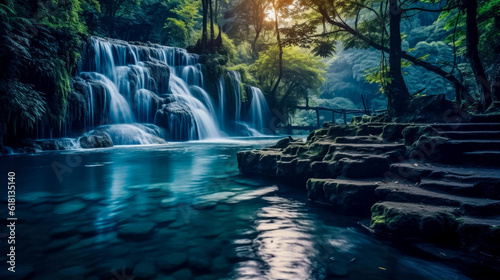 Tranquil waterfall meditation background gentle flow  background  wallpaper