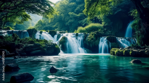 Tranquil waterfall meditation background gentle flow  background  wallpaper