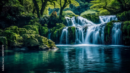 Tranquil waterfall meditation background gentle flow, background, wallpaper © fotogurmespb