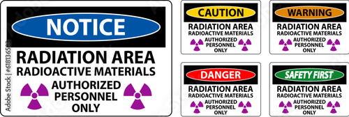 Radiation Warning Sign Caution Radiation Area - Radioactive Materials, Authorized Personnel Only
