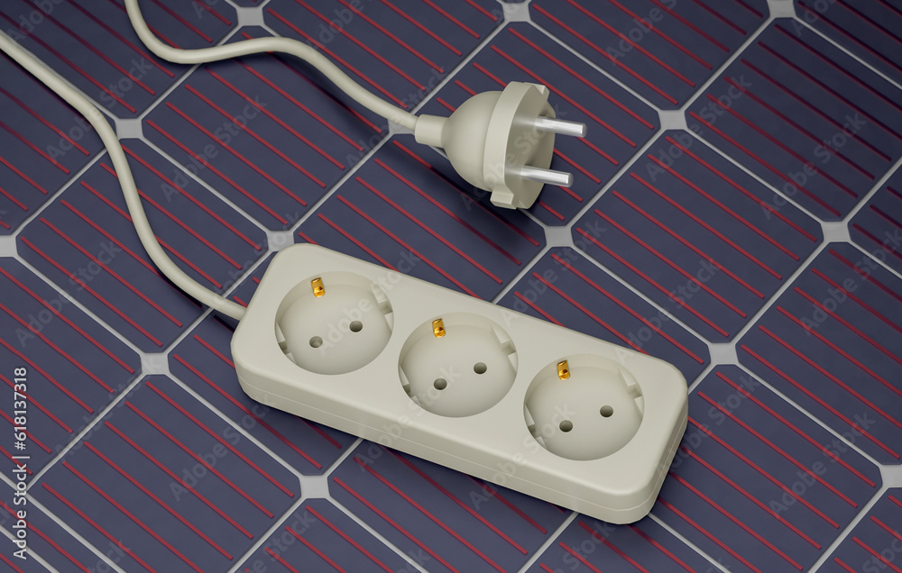 Solar panel with outlet and electronic plug. 3d render Solar panel with outlet and electronic plug. 3d render