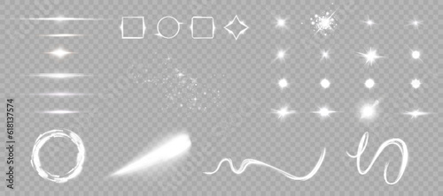 Abstract image of lighting flare. Set of bright cold lights, bokeh effect, bright frame. Vector