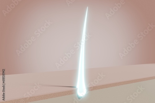 Glowing single hair follicle - regeneration concept - 3D illustration