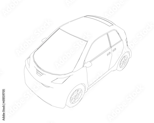 Vector flat illustration of contour small car. City car blueprint. Blank compact car template for branding or advertising. Food delivery car.