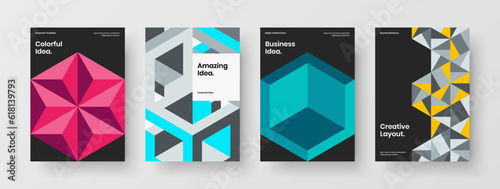 Bright geometric shapes company identity illustration set. Isolated corporate cover A4 vector design concept collection.