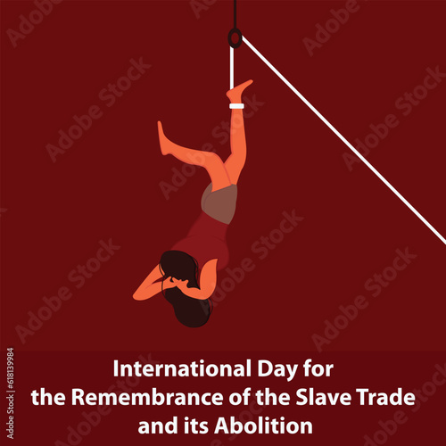illustration vector graphic of a female slave hanged tied up, perfect for international day, remembrance, slave trade and its abolition, celebrate, greeting card, etc.