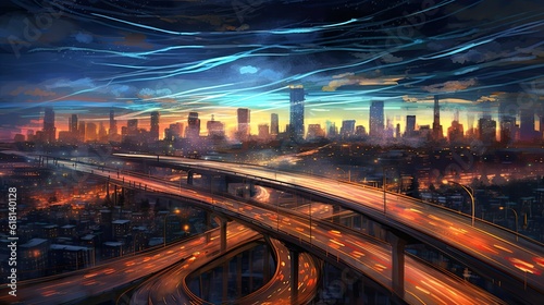 The city of the future with bright lines