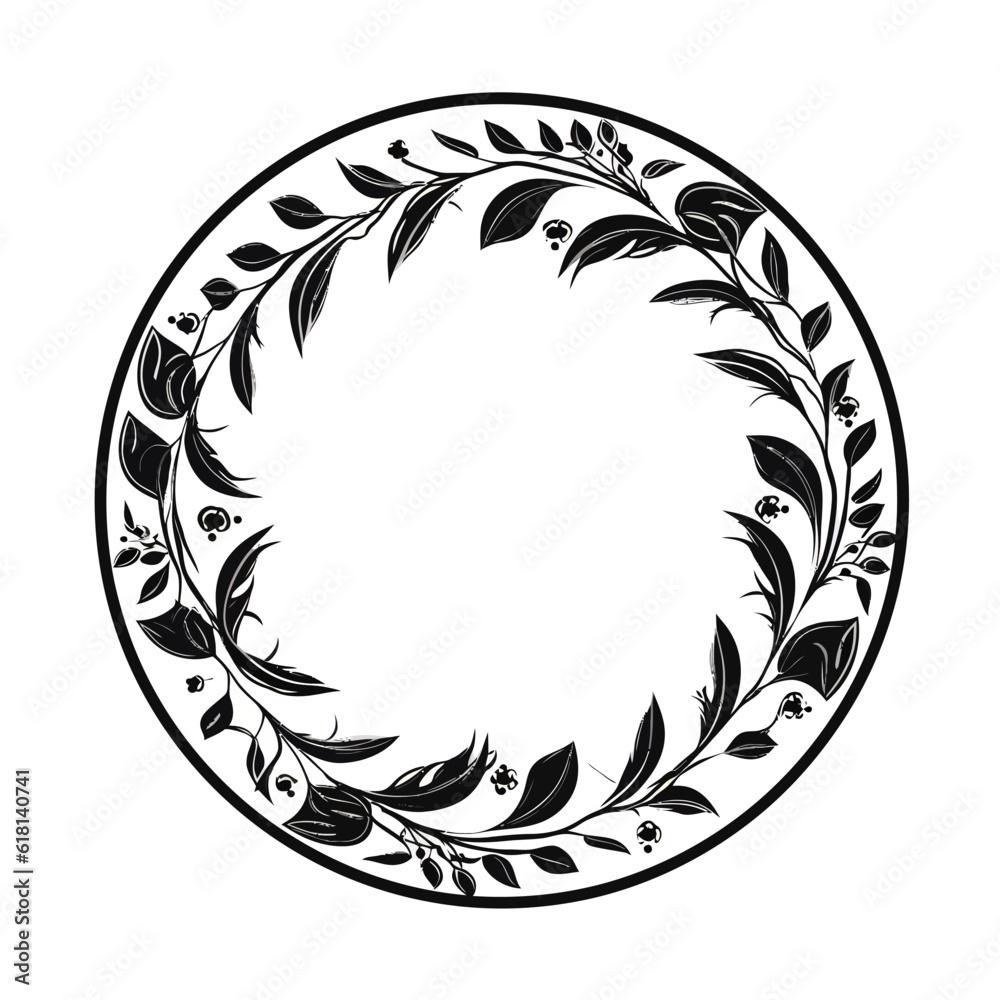 Floral Circle Botanical Frame Wreath Silhouette Floral Circle Botanical Frame Wreath Silhouette
