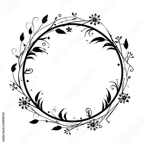 Floral Circle Botanical Frame Wreath Silhouette