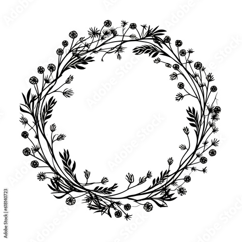 Floral Circle Botanical Frame Wreath Silhouette