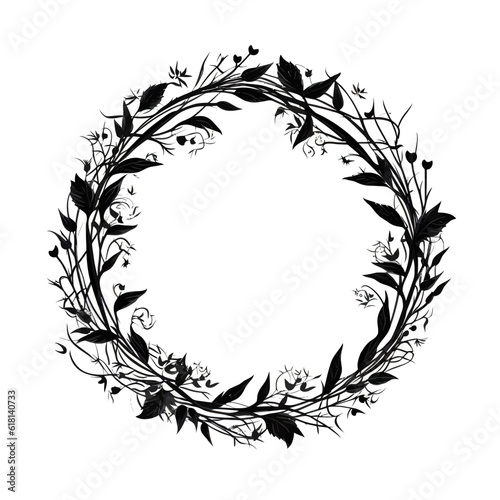 Floral Circle Botanical Frame Wreath Silhouette