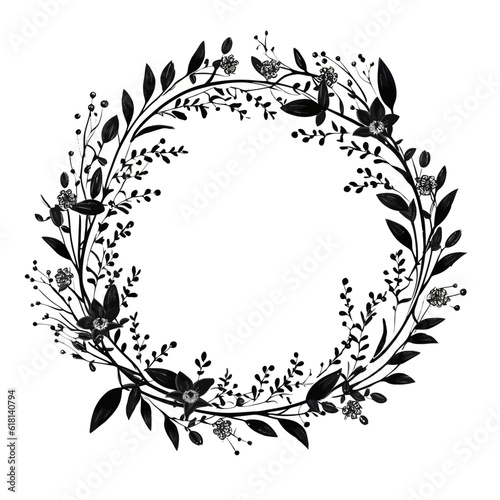 Floral Circle Botanical Frame Wreath Silhouette