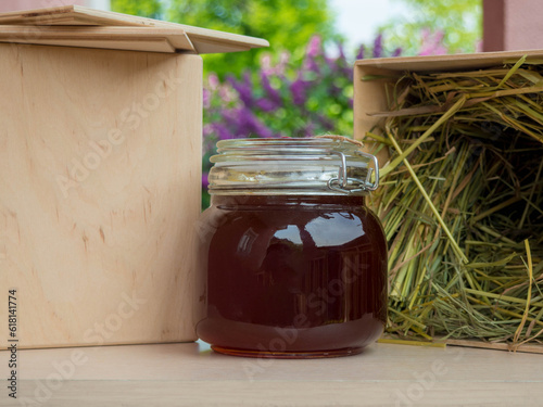 buckwheat honey in glass jars