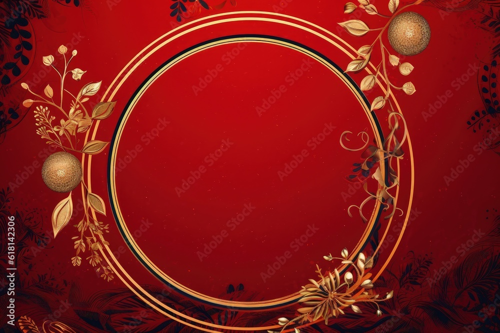 Red background with christmas decoration, space to write, christmas holiday. Generative AI