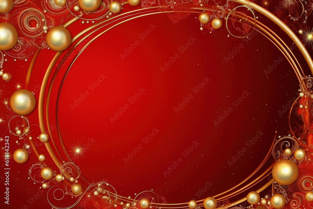 Red background with christmas decoration, space to write, christmas holiday. Generative AI