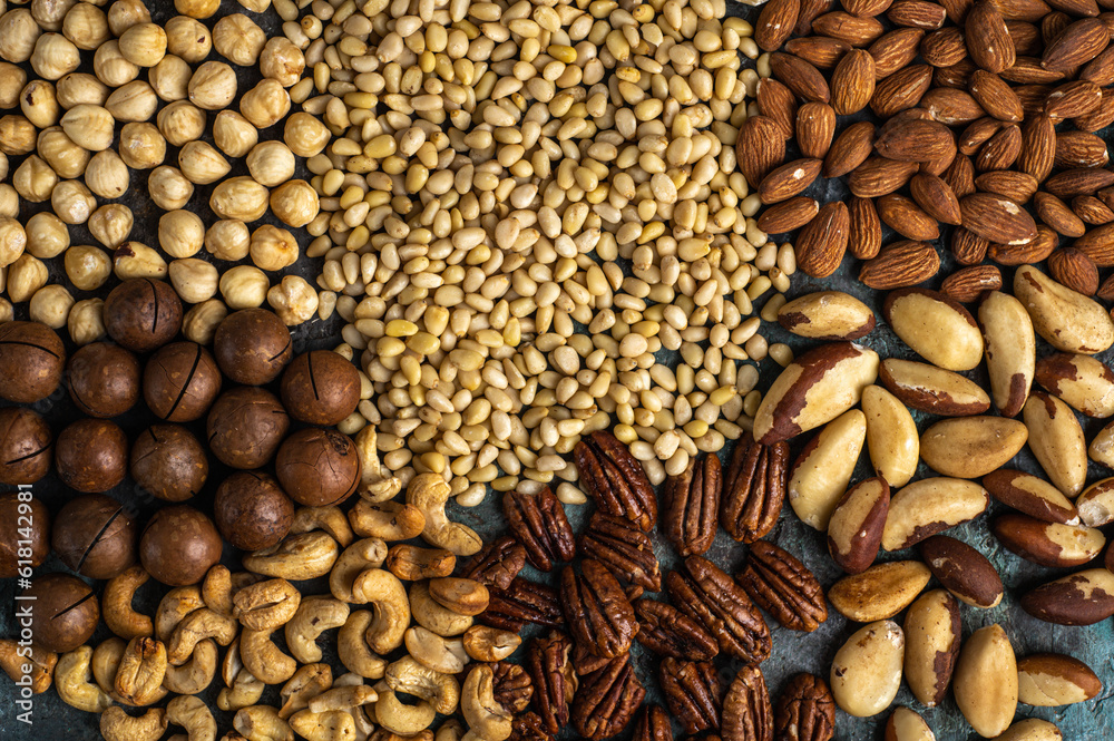 Natural background made from different kinds of nuts. Natural background made from different kinds of nuts.