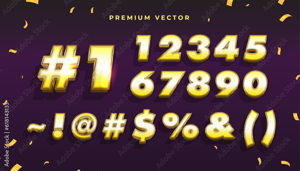 Premium Vector, 3D shiny number gold text effect. Fancy bold golden award font style Premium Vector, 3D shiny number gold text effect. Fancy bold golden award font style