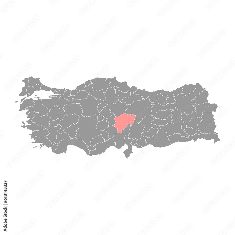 Kayseri province map, administrative divisions of Turkey. Vector illustration.