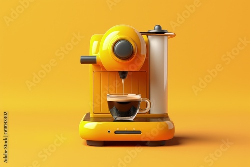 Coffee machine on yellow background  digital illustration. Generative AI